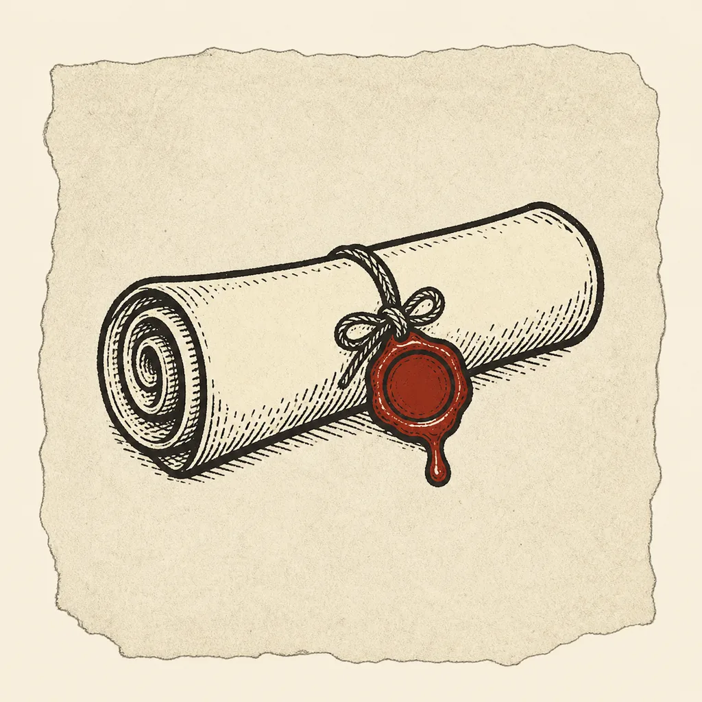 Engraved rolled contract with a red wax seal